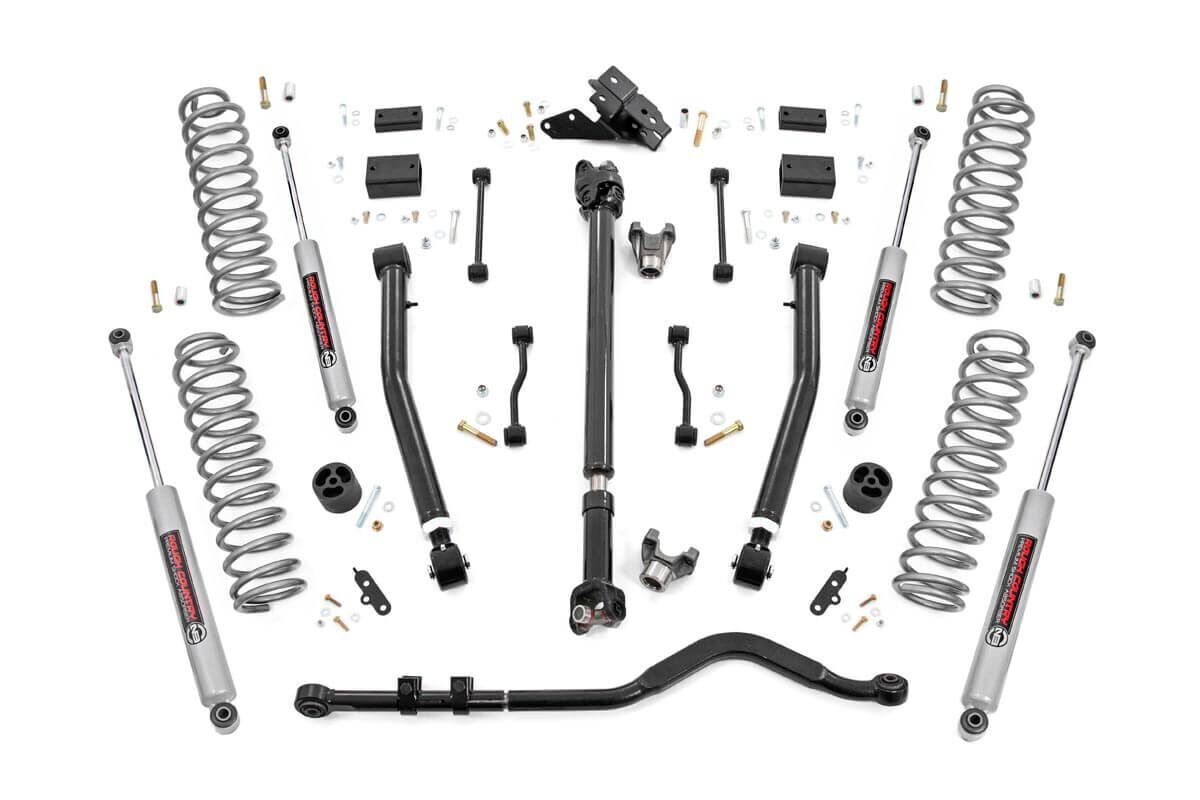 Jeep Wrangler Suspension Lift Kit - Front + Rear - Rough Country - 3.5 Inch Lift Kit | Adj Lower | FR D/S - '18-'23